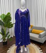 Blue fendy silk thread with sequin anarkali suit