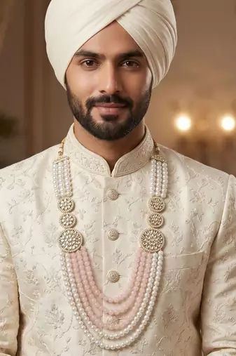 Pearl-beaded dulha moti mala haar necklace