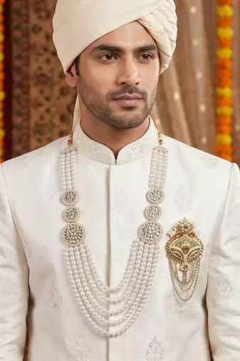 Traditional Groom Sherwani Mala Set with Brooch