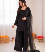 Black crepe thread with sequin farshi salwar suit