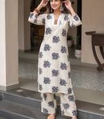 Women's Beautiful Printed Work Cotton Fabric Straight Kurta Pant Set