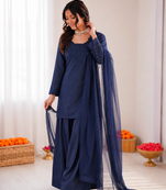 Blue crepe thread with sequin farshi salwar suit