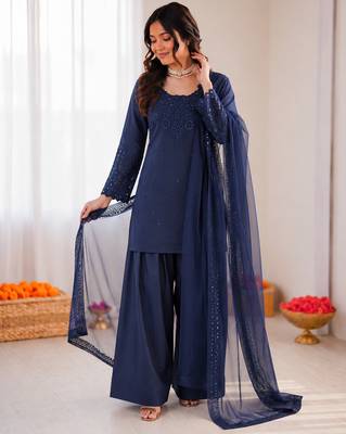 Blue crepe thread with sequin farshi salwar suit 2