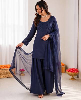Blue crepe thread with sequin farshi salwar suit 3