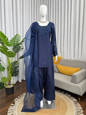 Blue crepe thread with sequin farshi salwar suit 4