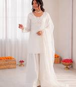 Off white crepe thread with sequin farshi salwar suit