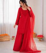 Red crepe thread with sequin farshi salwar suit