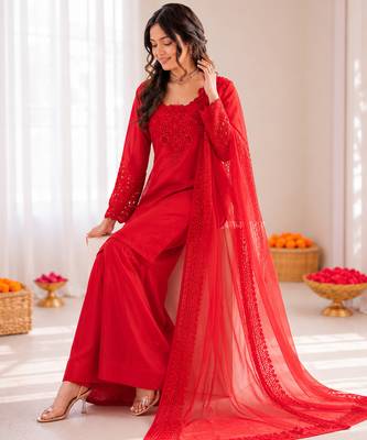Red crepe thread with sequin farshi salwar suit 2