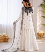 Off white crepe thread with sequin farshi salwar suit