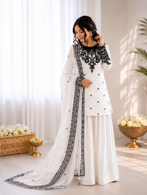 Off white crepe thread with sequin farshi salwar suit 3