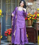 Women's Beautiful Embroidery Work Silk Crepe Fabric Straight Kurta Palazzo and Dupatta Set