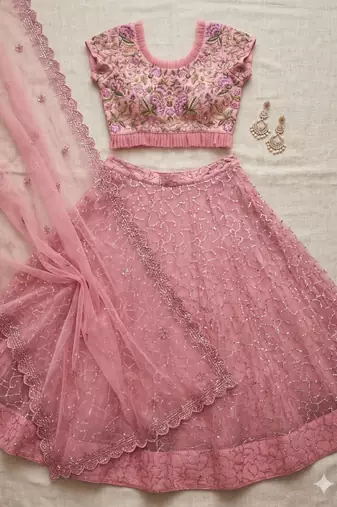 pink art silk embroidered lehenga choli
