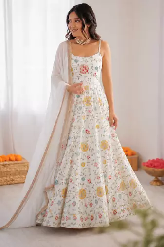 Off white georgette thread with sequin anarkali suit