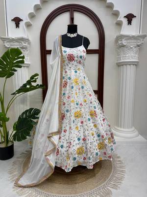 Off white georgette thread with sequin anarkali suit 4