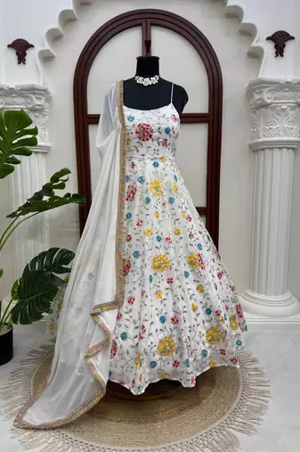 Off white georgette thread with sequin anarkali suit