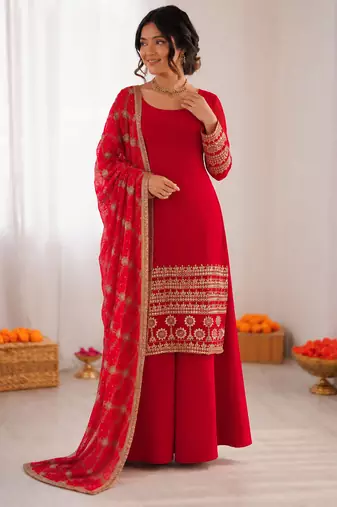 Red georgette thread with sequin  salwar suit