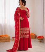 Red georgette thread with sequin  salwar suit