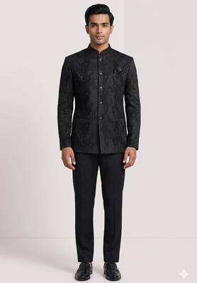 Black texture jodhpuri for men | premium designer bandhgala ethnic wear 1