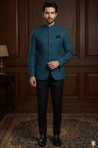 Turquoise blue color jodhpuri for men | premium designer bandhgala ethnic wear