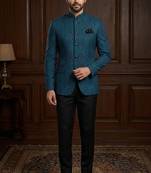 Turquoise blue color jodhpuri for men | premium designer bandhgala ethnic wear
