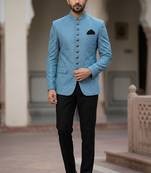 Sky blue color sequence jodhpuri for men | premium designer bandhgala ethnic wear