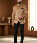 Golden color velvet jodhpuri for men | premium designer bandhgala ethnic wear