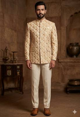 Golden color cheetah jodhpuri for men | premium designer bandhgala ethnic wear 1