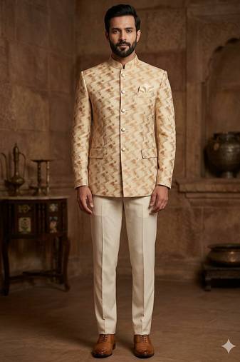 Golden color cheetah jodhpuri for men | premium designer bandhgala ethnic wear
