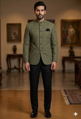 Mahendi color sequence jodhpuri for men | premium designer bandhgala ethnic wear 1