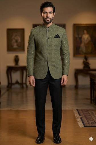 Mahendi color sequence jodhpuri for men | premium designer bandhgala ethnic wear