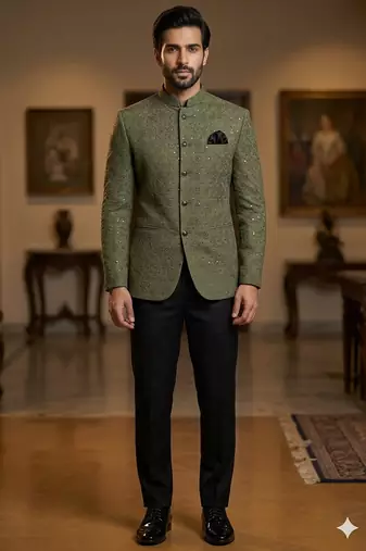 Mahendi color sequence jodhpuri for men | premium designer bandhgala ethnic wear