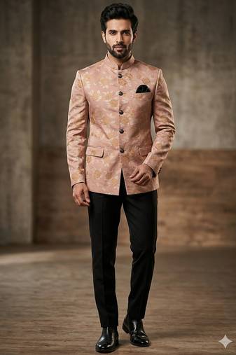 Pastel orange floral jodhpuri for men | premium designer bandhgala ethnic wear
