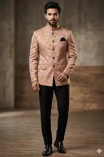 Pastel orange floral jodhpuri for men | premium designer bandhgala ethnic wear