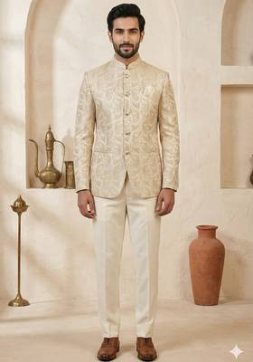Beige color traditional jodhpuri for men 1