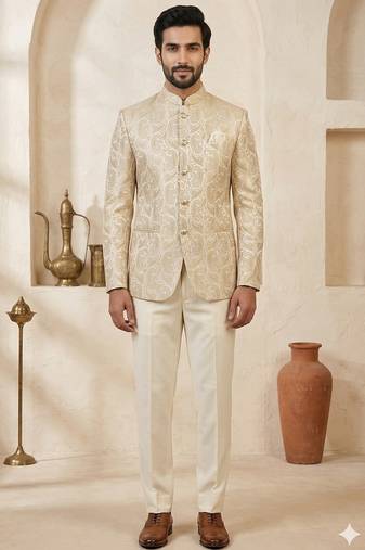 Beige color traditional jodhpuri for men | premium designer bandhgala ethnic wear