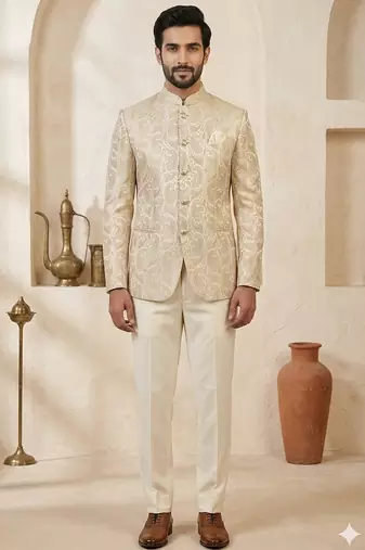 Beige color traditional jodhpuri for men | premium designer bandhgala ethnic wear