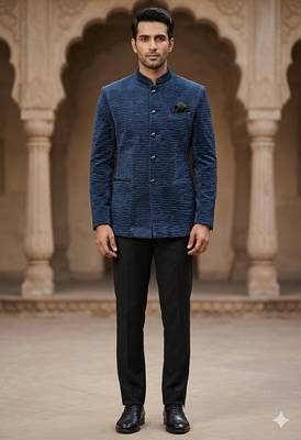Blue dustfree velvet jodhpuri for men | premium designer bandhgala ethnic wear 1