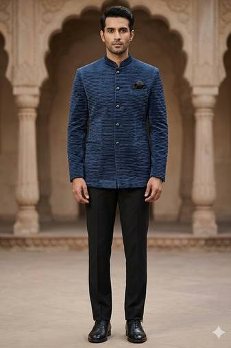 Blue dustfree velvet jodhpuri for men | premium designer bandhgala ethnic wear