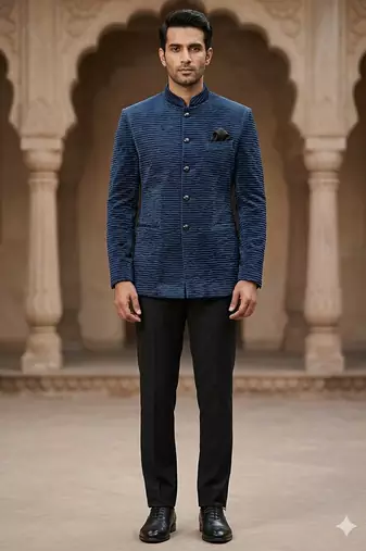 Blue dustfree velvet jodhpuri for men | premium designer bandhgala ethnic wear