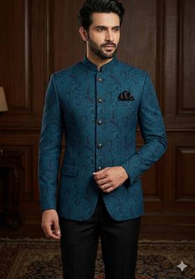 Turquoise blue color jodhpuri for men | premium designer bandhgala ethnic wear 2