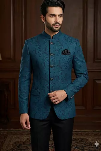 Turquoise blue color jodhpuri for men | premium designer bandhgala ethnic wear
