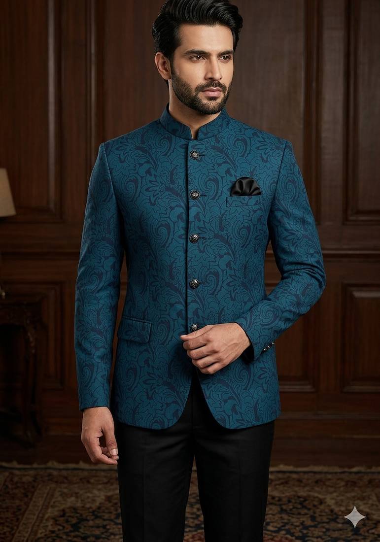 Turquoise blue color jodhpuri for men | premium designer bandhgala ethnic wear