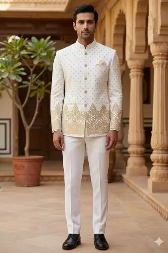 Beige color jodhpuri for men | premium designer bandhgala ethnic wear