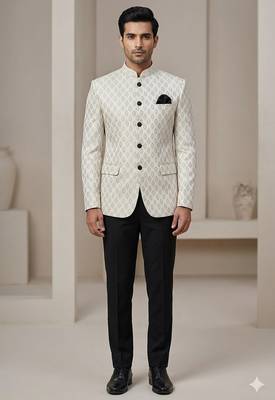 White color weaving jodhpuri for men | premium designer bandhgala ethnic wear 1