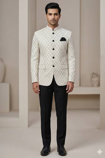 White color weaving jodhpuri for men | premium designer bandhgala ethnic wear