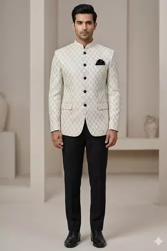 White color weaving jodhpuri for men | premium designer bandhgala ethnic wear