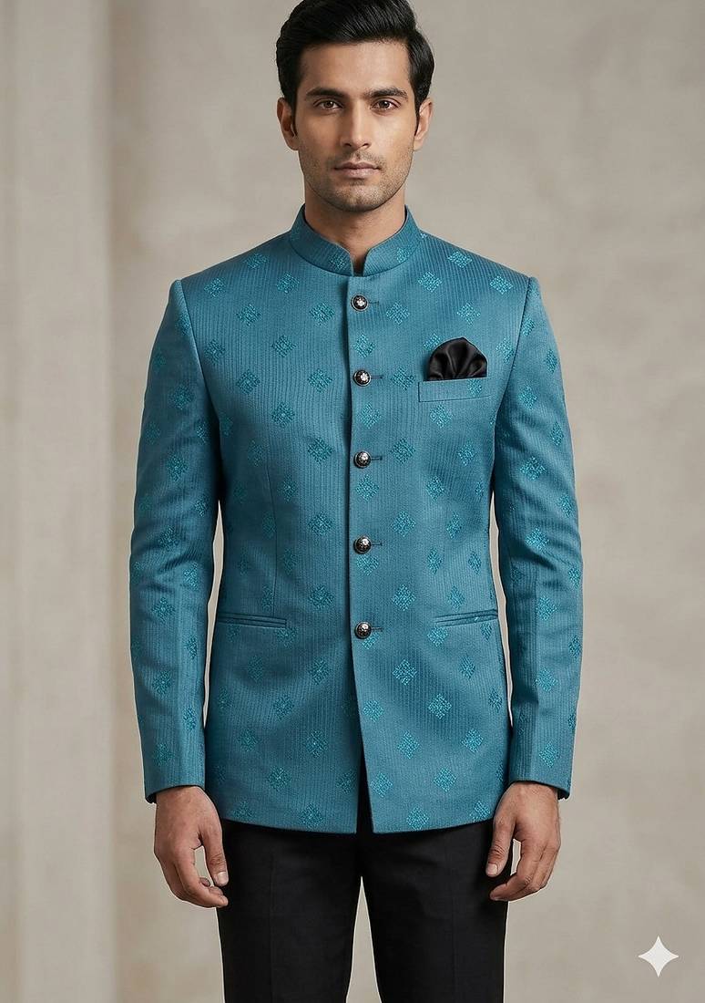 Pastel sky blue jodhpuri for men | premium designer bandhgala ethnic wear