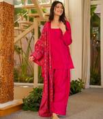Women's Beautiful Solid Silk Crepe Fabric Straight Kurta Patiala and Dupatta Set
