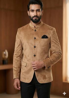 Golden color velvet jodhpuri for men | premium designer bandhgala ethnic wear 2