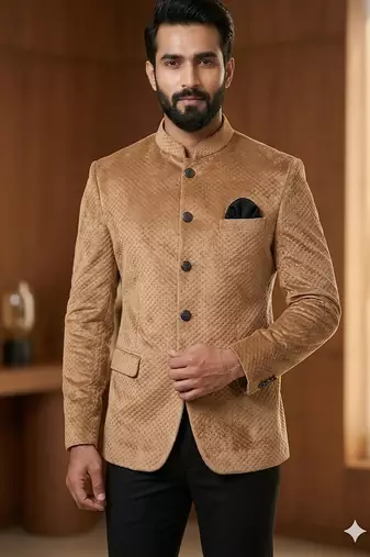 Golden color velvet jodhpuri for men | premium designer bandhgala ethnic wear